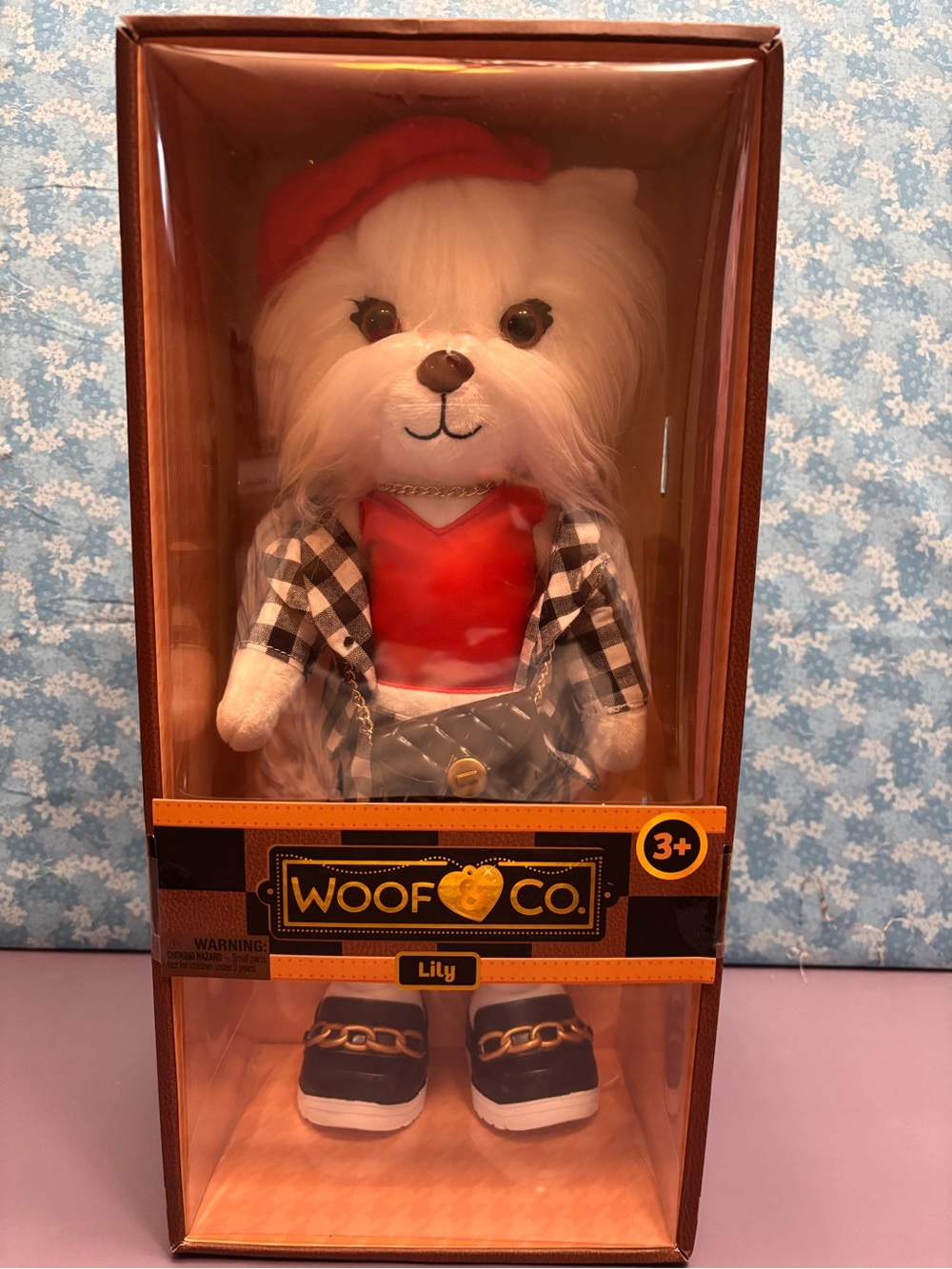 Lily Plush Dog Toy in White and Red Outfit